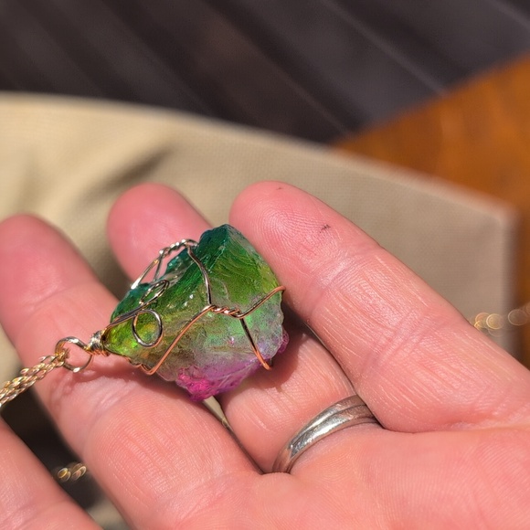 Wire-Wrapped Watermelon Tourmaline Pendant Necklace * Crystal * NEW * Stunning - Picture 9 of 9